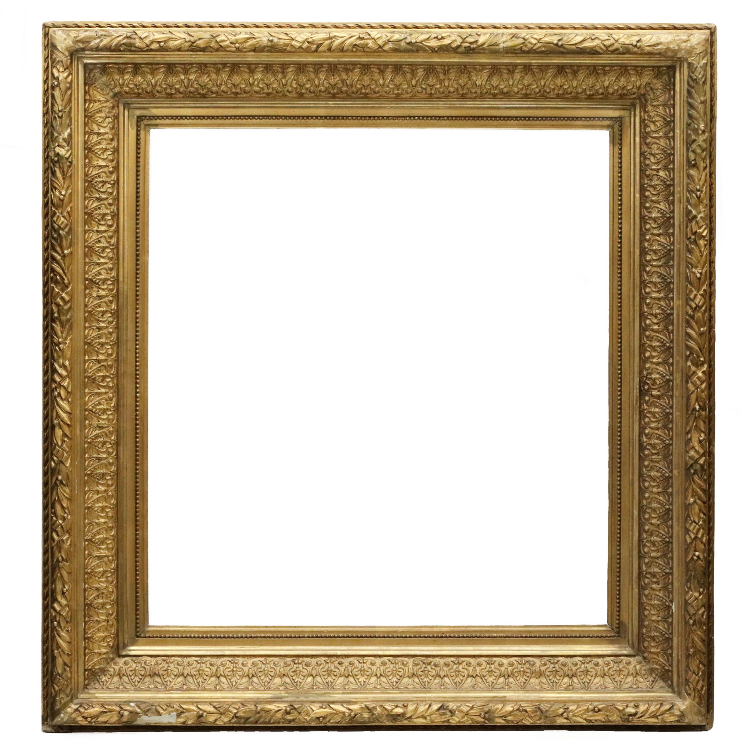 Expressive-wooden-frame-of-classical-style-with-accant-and-laurel-garland-19th-century-