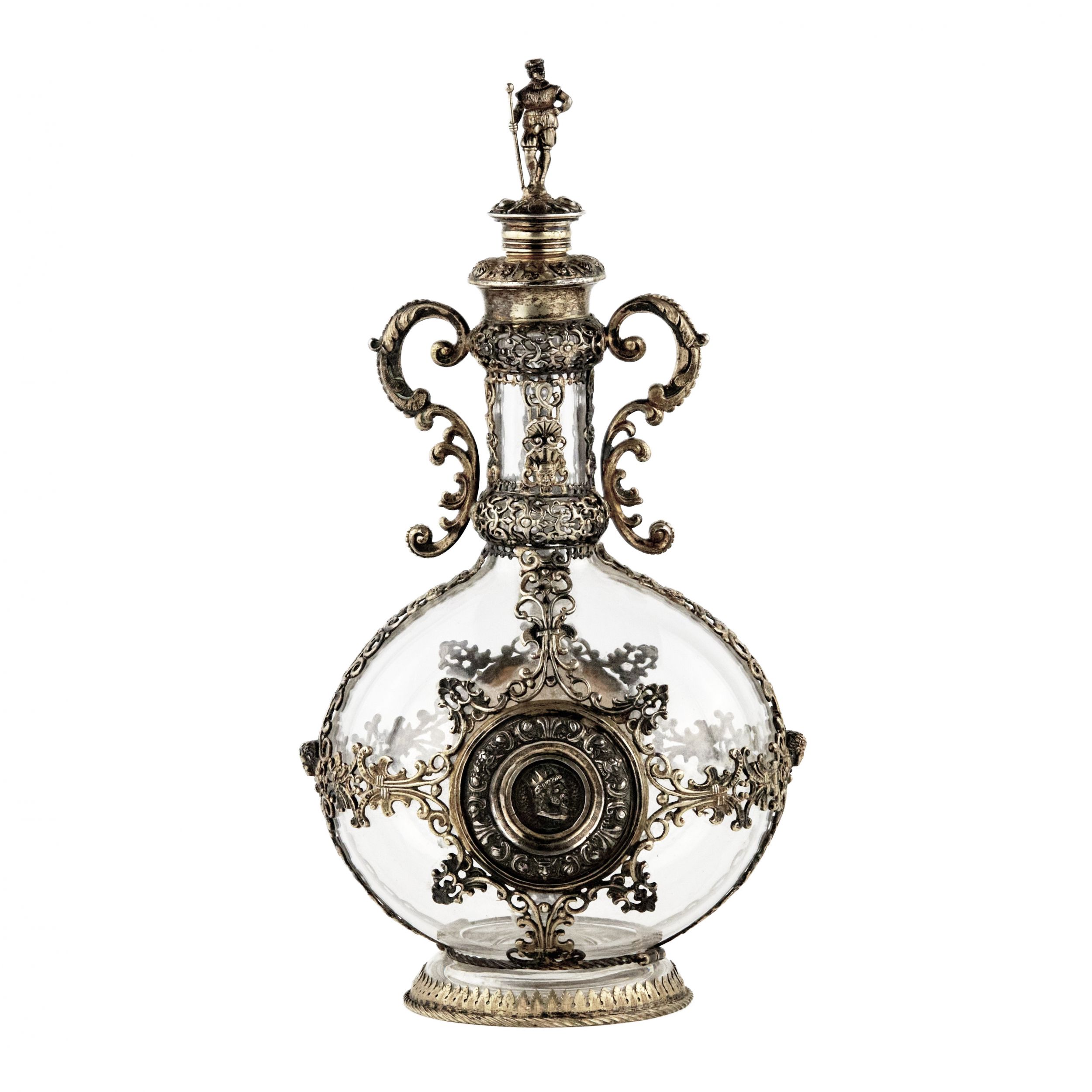 Gracieuse-carafe-en-verre-en-argent-ajouré-d`époque-Néo-Renaissance-Allemagne-19ème-siècle-