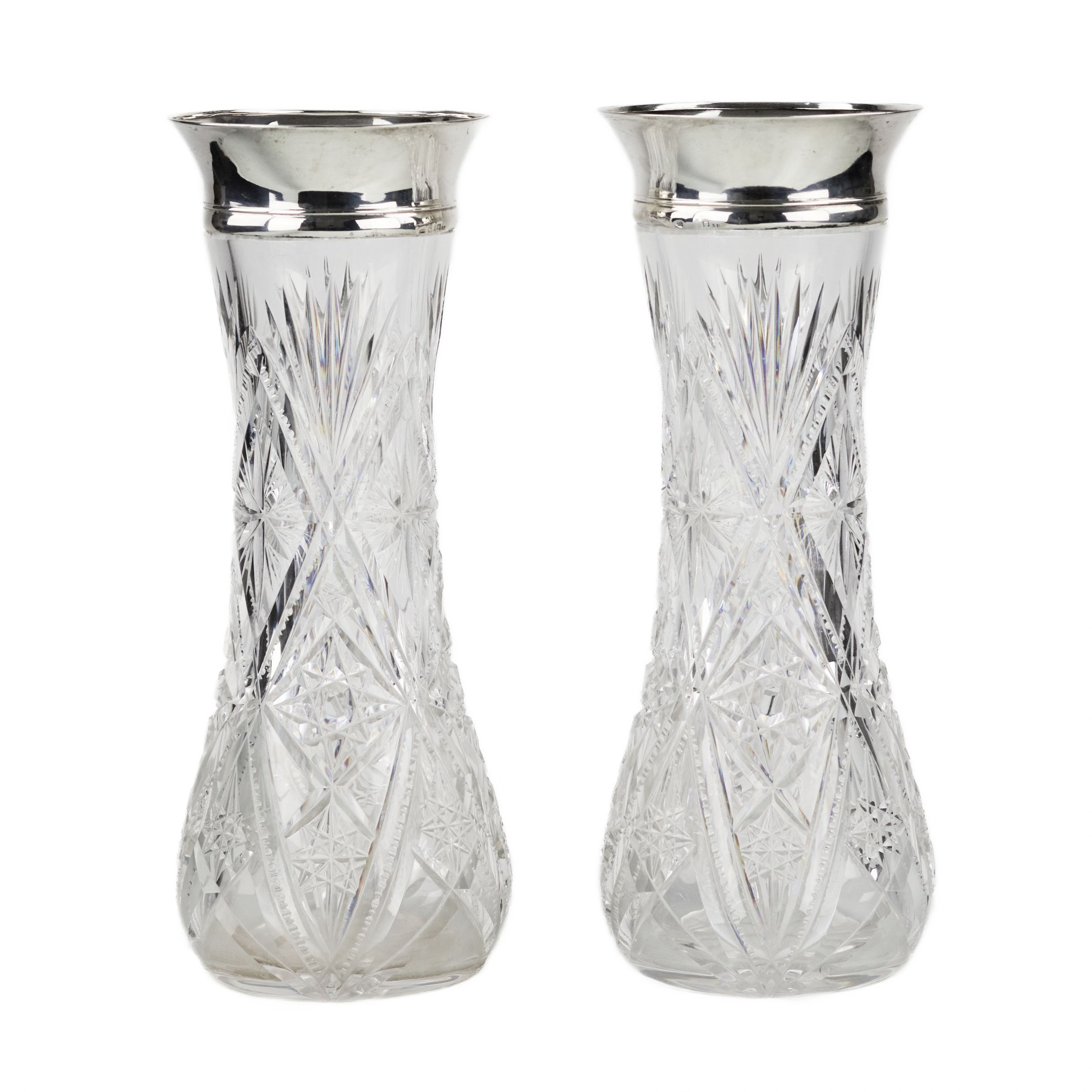 Pair-of-crystal-vases-with-silver-trim-Russia-Riga-1908--1920-