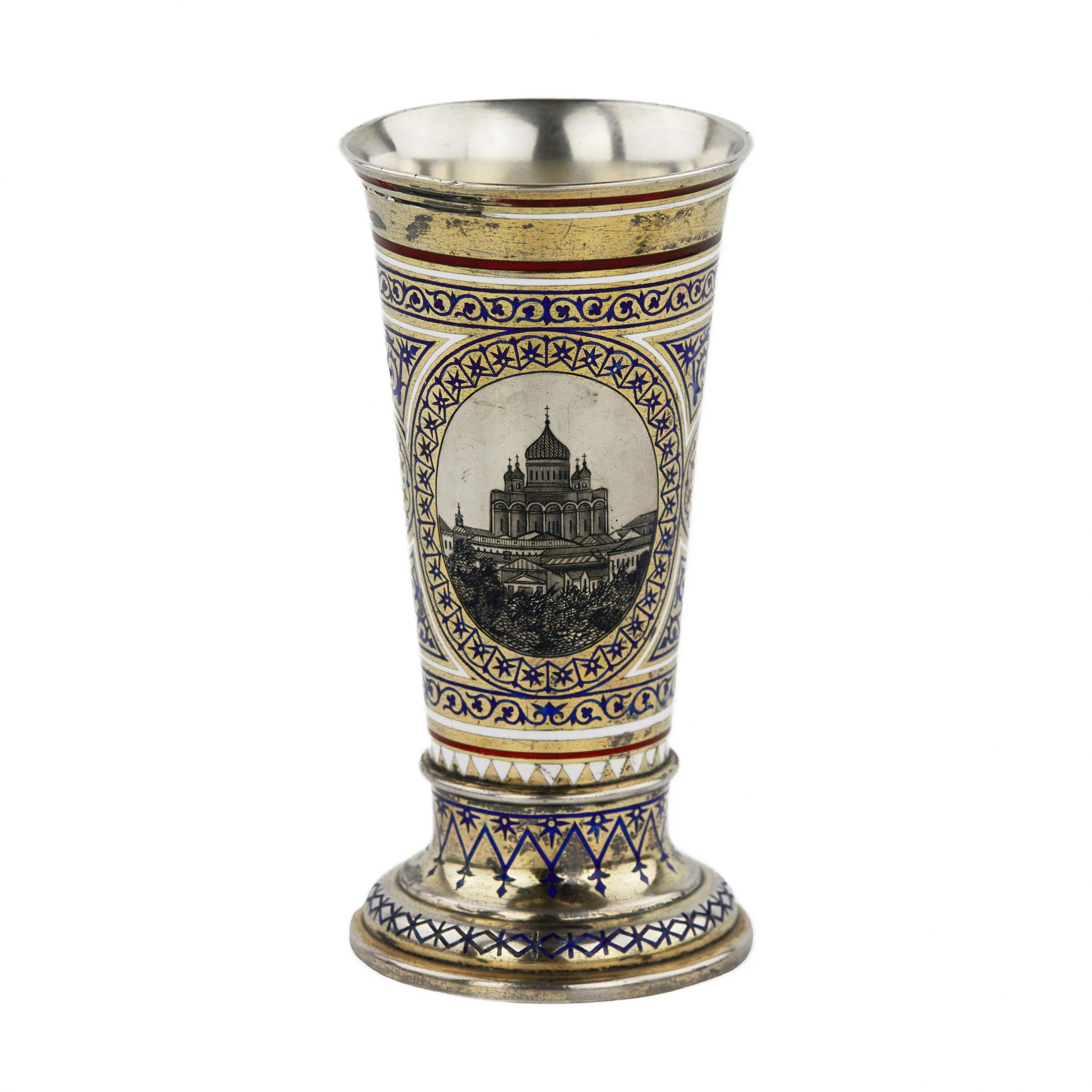 PAVEL-OVCHINNIKOV-Russian-silver-gilded-and-champleve-goblet-of-the-19th-century-stamped-by-Pavel-Ovchinnikov-Moscow-1872-Imperial-diploma-
