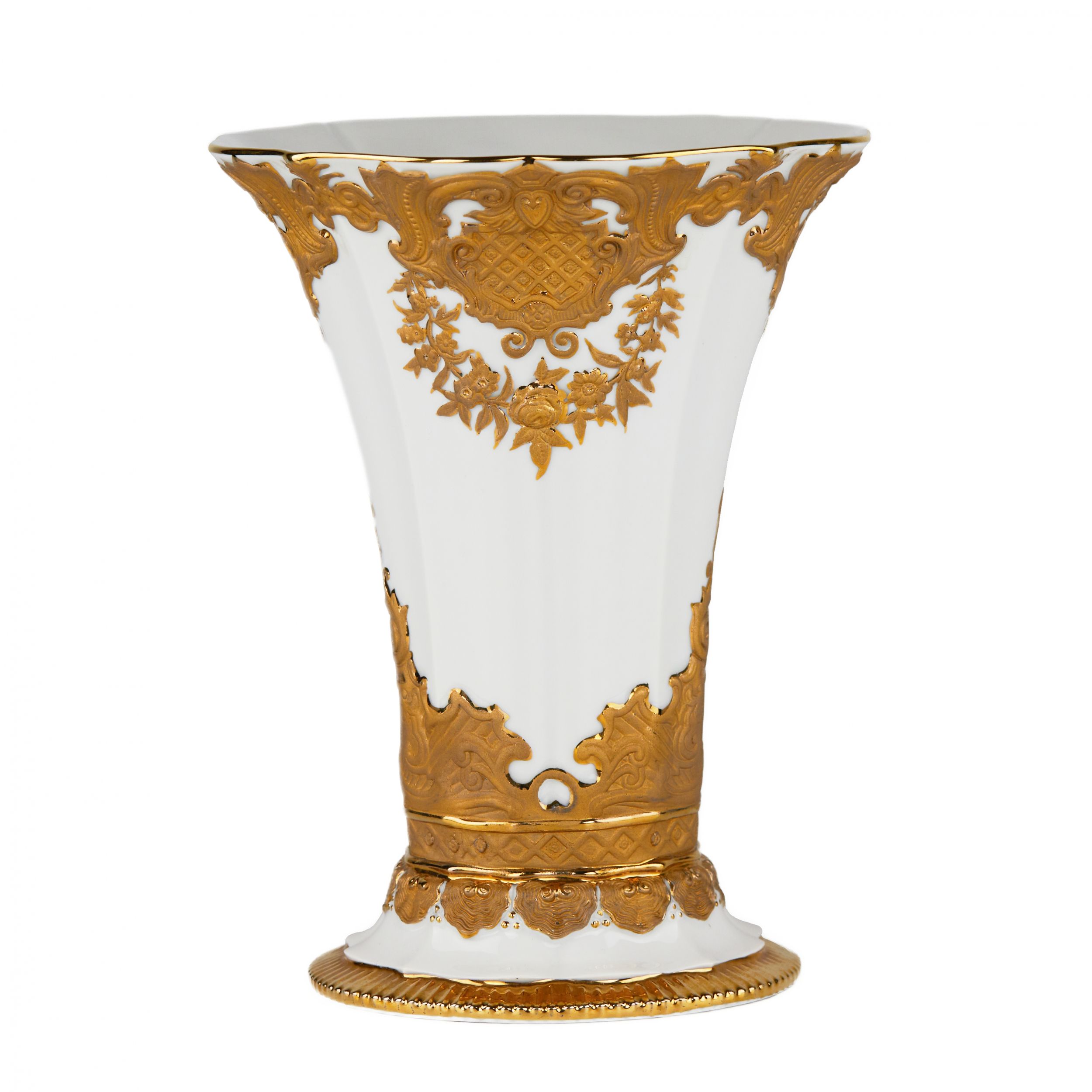 Magnifique-vase-à-relief-doré-Meissen-Tour-des-19e-et-20e-siècles-