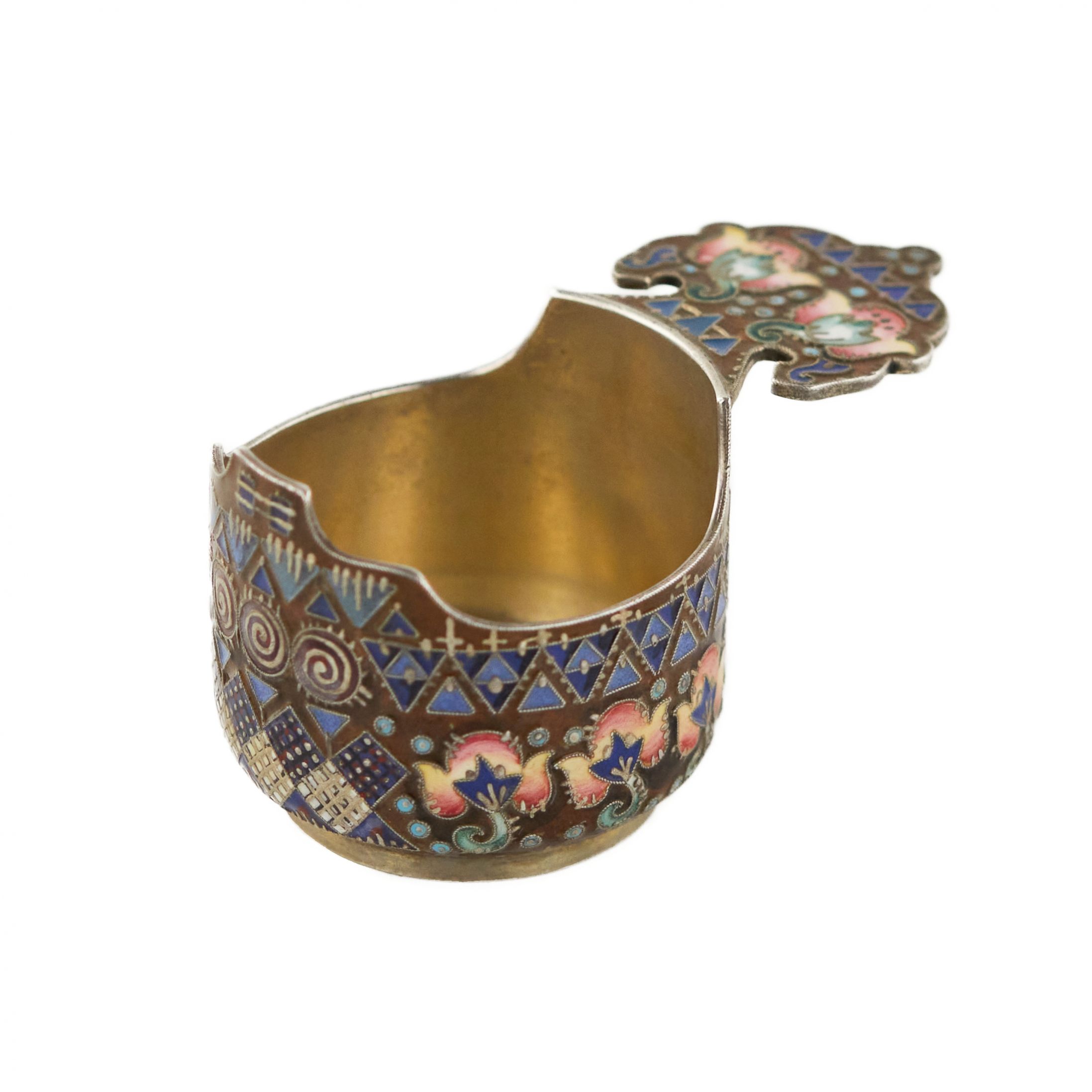 Russian Art Nouveau kovsh in cloisonné enamel by Fyodor Rückert. Moscow, 1908-1917