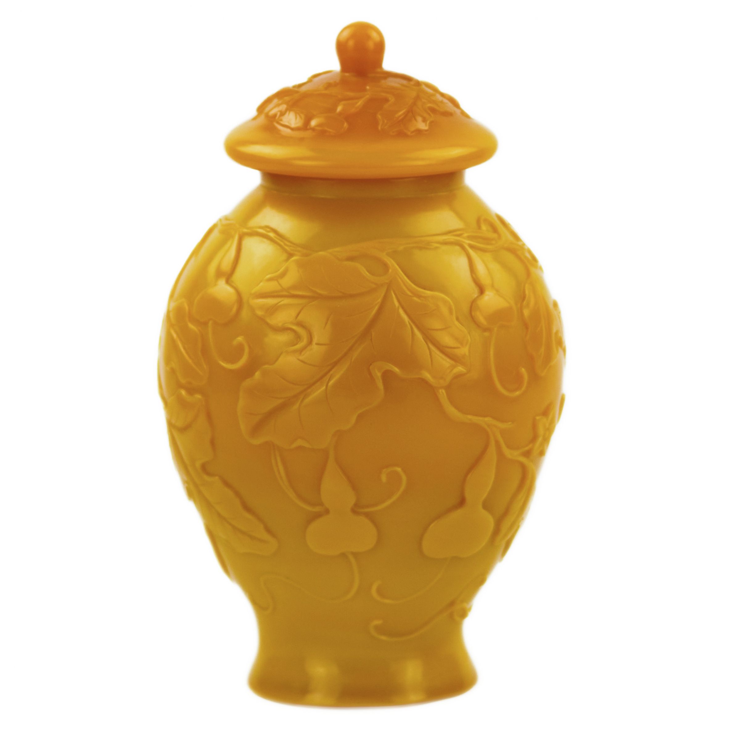 Chinese yellow Beijing glass urn vase from the 19th century. 
