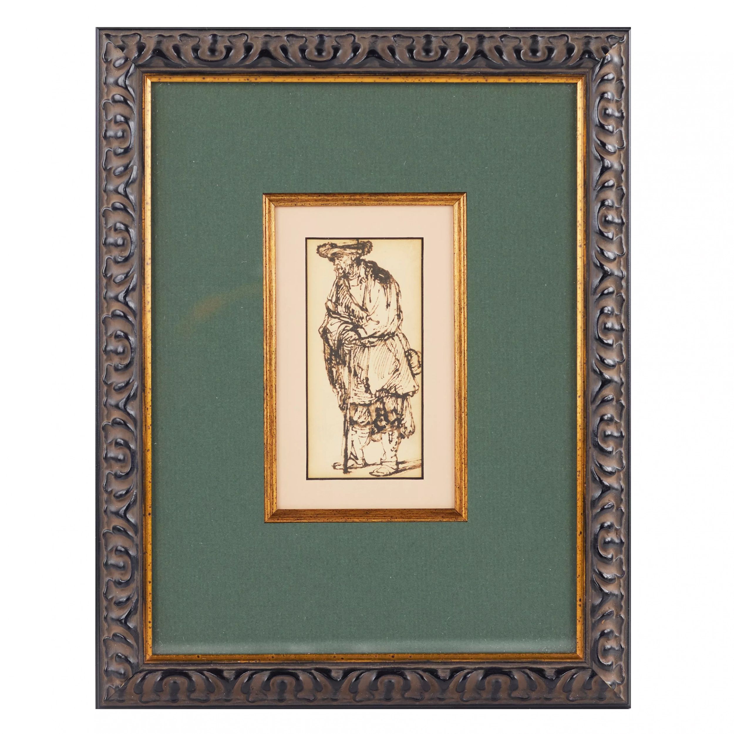 starik-s-posohom-risunok-perom-v-duhe-rembrandta-evropa-XIX-vek