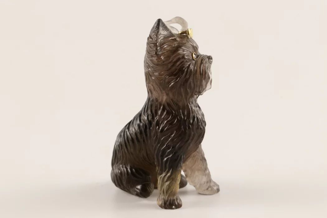 Stone-cut figurine "Yorkshire Terrier" in the style of Faberge 20th century. 