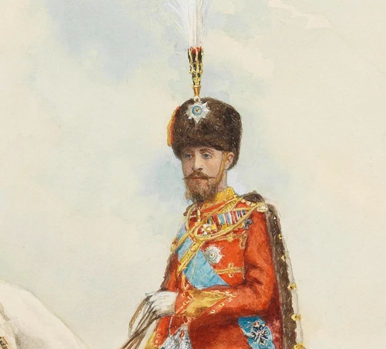 Aquarelle "Portrait equestre du Grand-Duc Nikolai Nikolaevich"