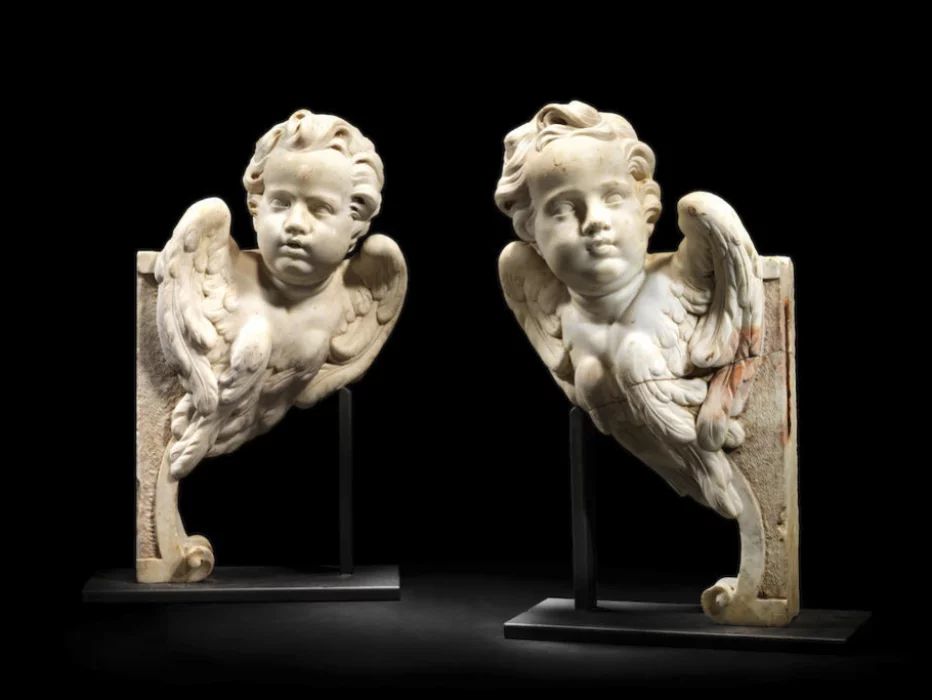 Pair of Marble Angels - Putti, 18th Century