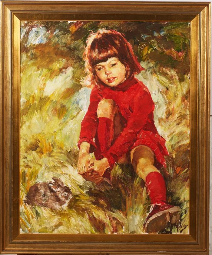 Painting "Girl with a Rabbit" CHARLES ROKA (1912-1999)
