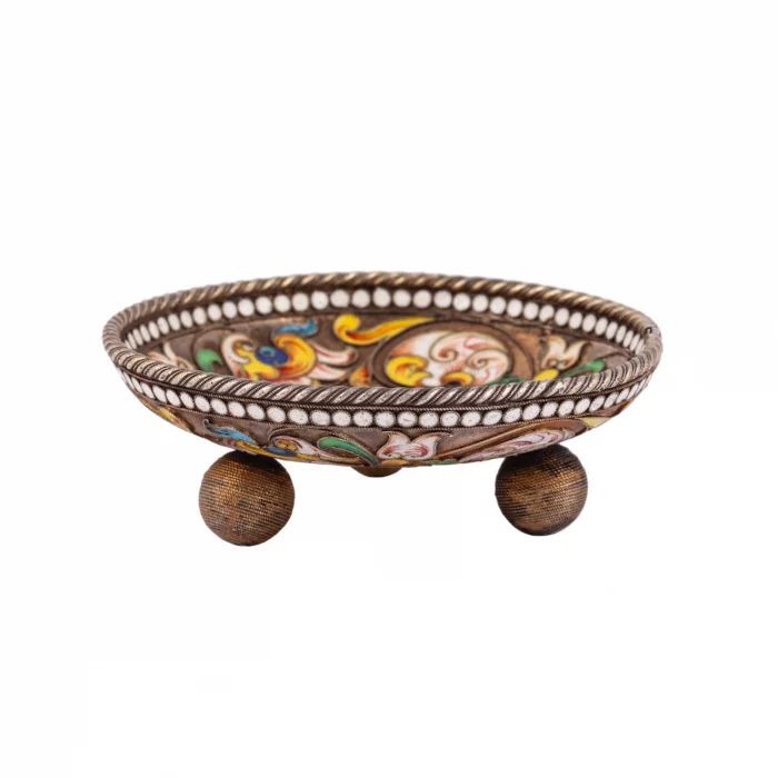 Russian silver saucer on the legs. Fedor Ryukert 19th century.