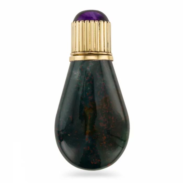 ANTIQUE 20thC CONTINENTAL 14K GOLD-MOUNTED HARDSTONE SCENT BOTTLE c.19