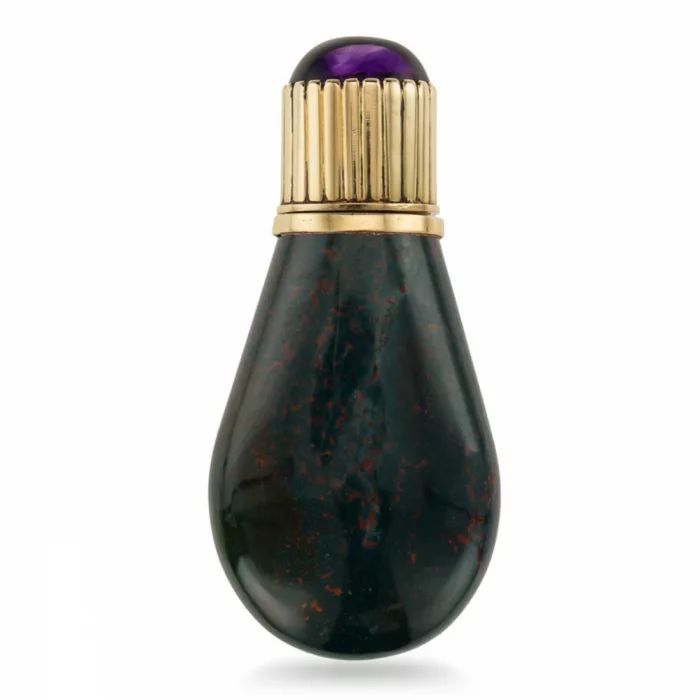 ANTIQUE 20thC CONTINENTAL 14K GOLD-MOUNTED HARDSTONE SCENT BOTTLE c.19