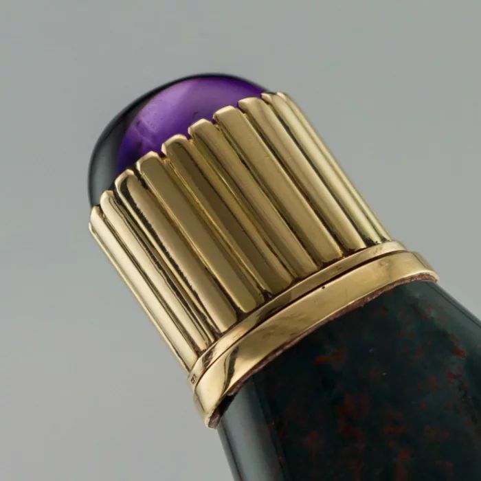 ANTIQUE 20thC CONTINENTAL 14K GOLD-MOUNTED HARDSTONE SCENT BOTTLE c.19