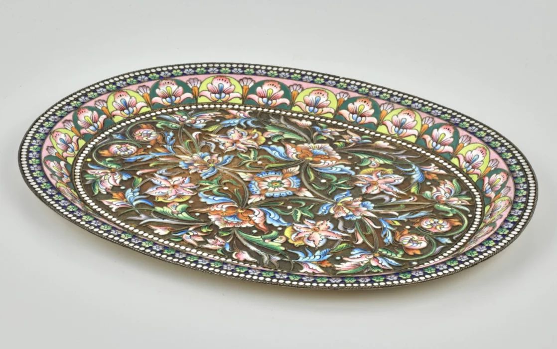 Russian Enamel Silver Tray