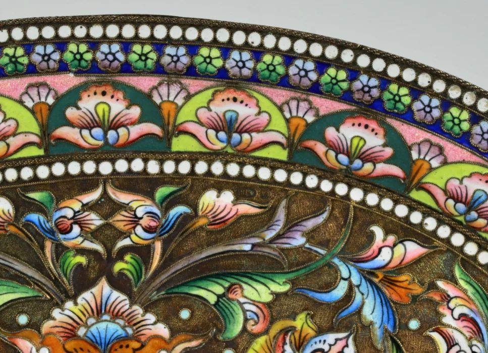 Russian Enamel Silver Tray