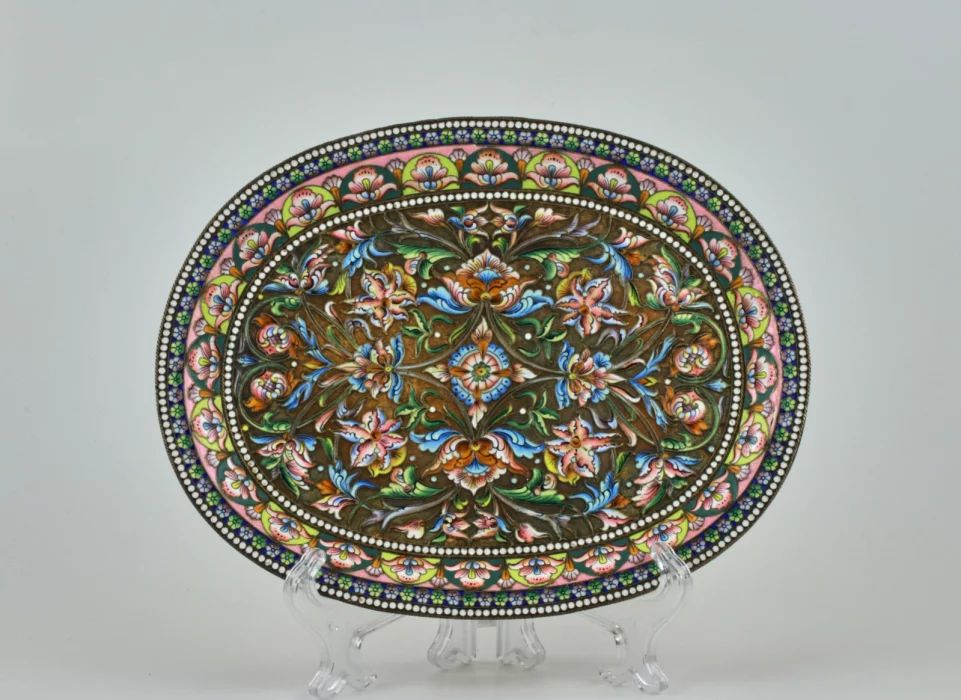 Russian Enamel Silver Tray