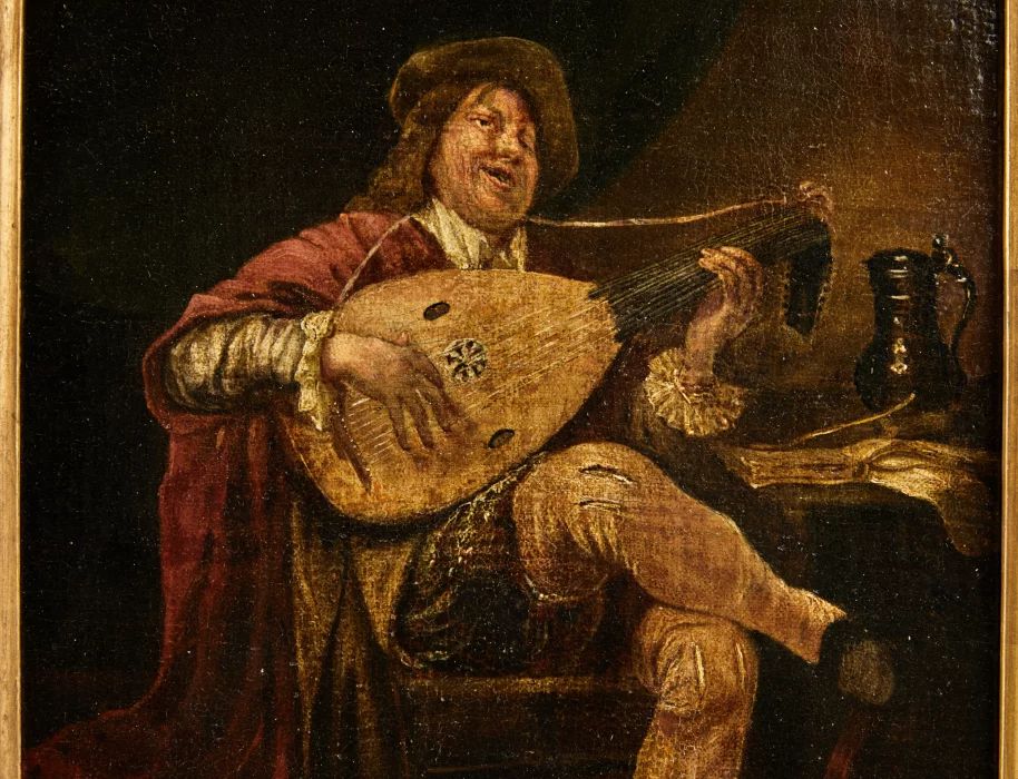 Painting "The Lute Player" in the style of the artist Jan Steens. 