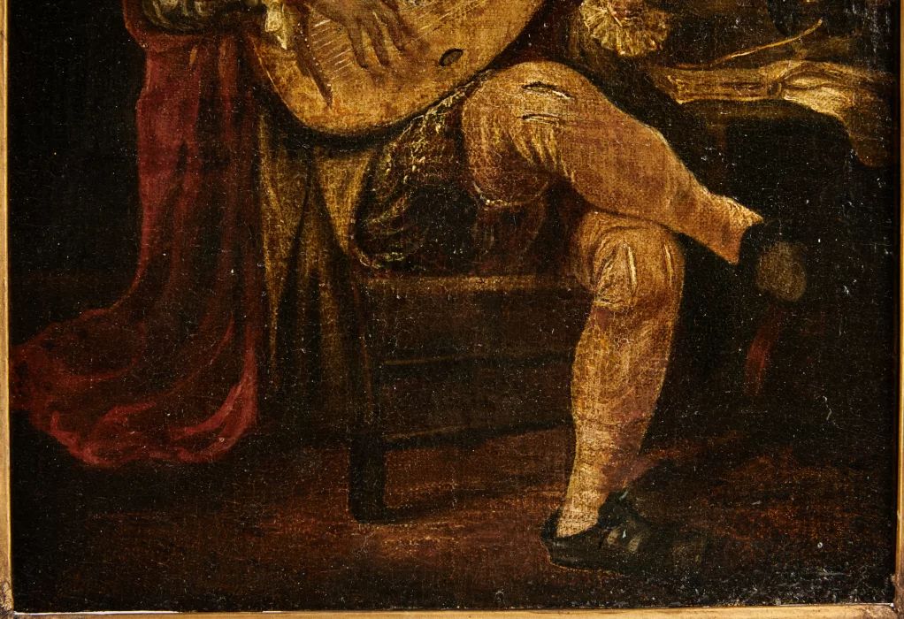 Painting "The Lute Player" in the style of the artist Jan Steens. 