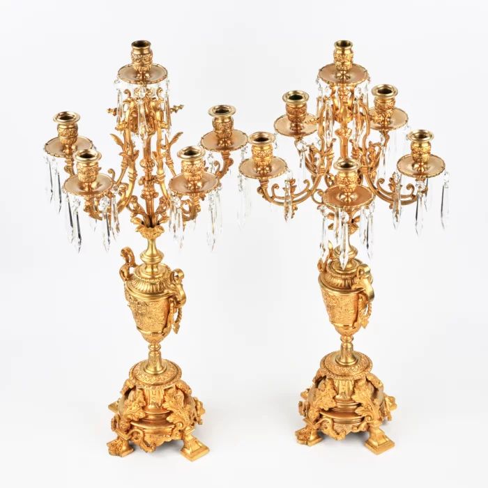 Pair of girandoles of gilded bronze in the style of Napoleon III. 