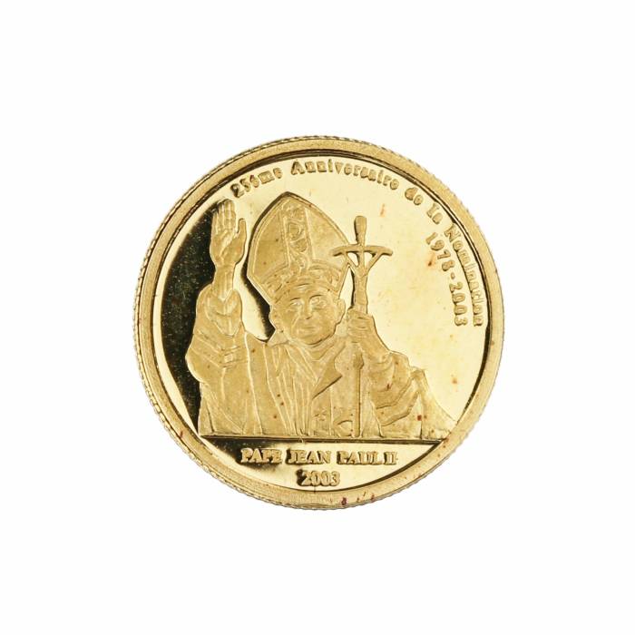 Золотая монета 20 франков Республики Конго. 2003 год.