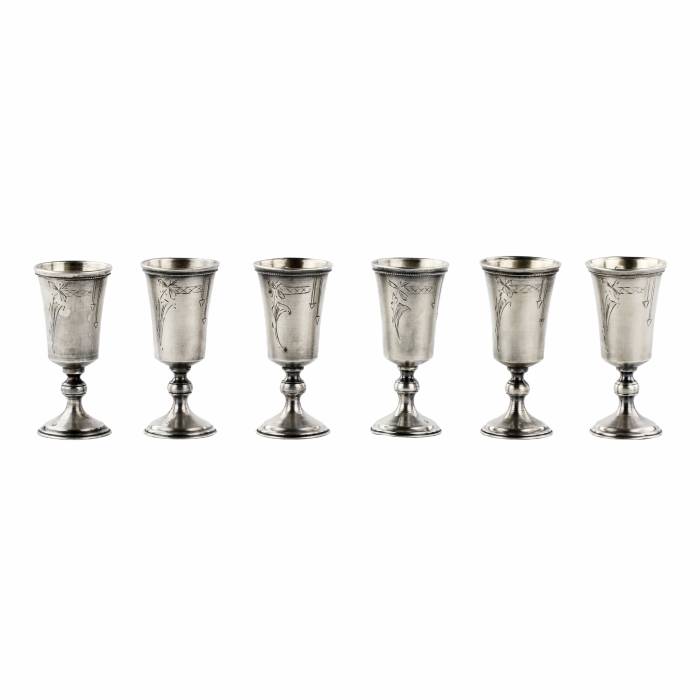 Six Latvian, silver glasses with legs, in their own box. 1920-30s 