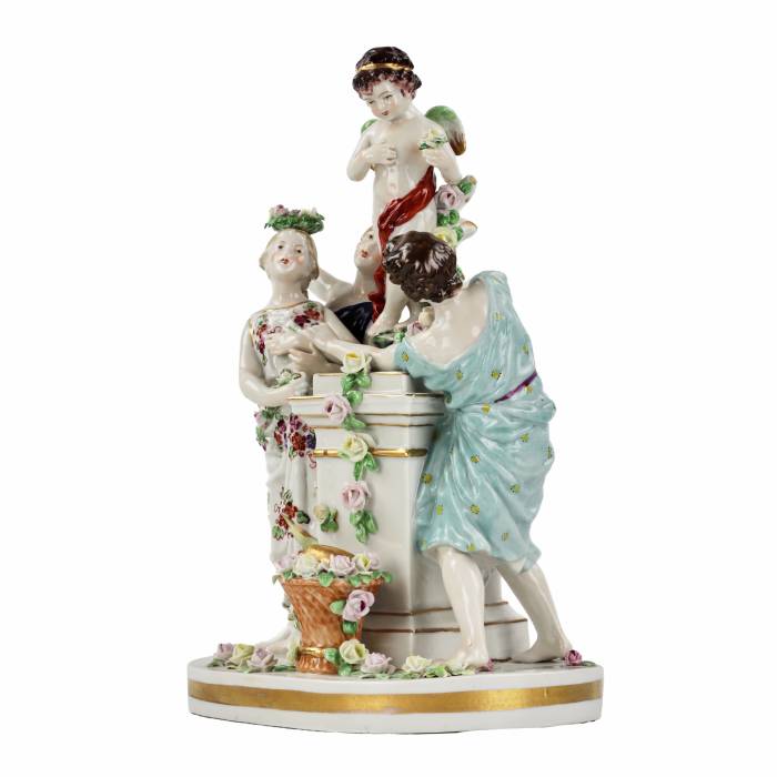 Porcelain group Young people with Cupid. 