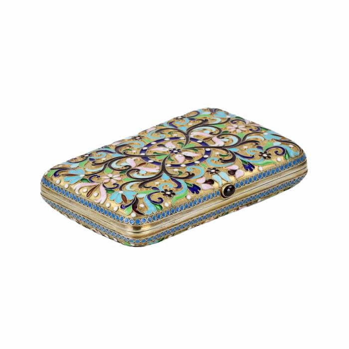 Russian, silver cigarette case with gilding and cloisonne enamel. 