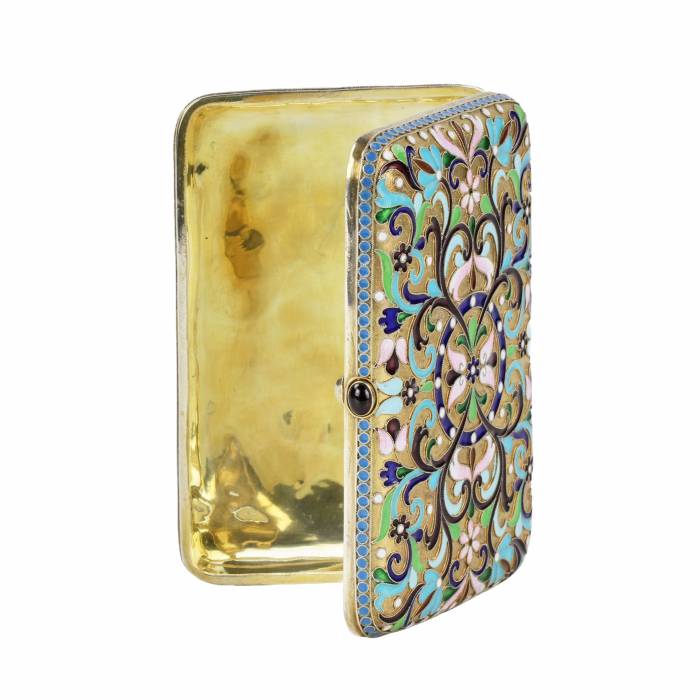 Russian, silver cigarette case with gilding and cloisonne enamel. 