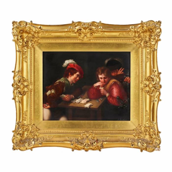 R. Gunther. German porcelain layer after Valentin de Boulogne. Gamblers. The turn of the 19th-20th century. 
