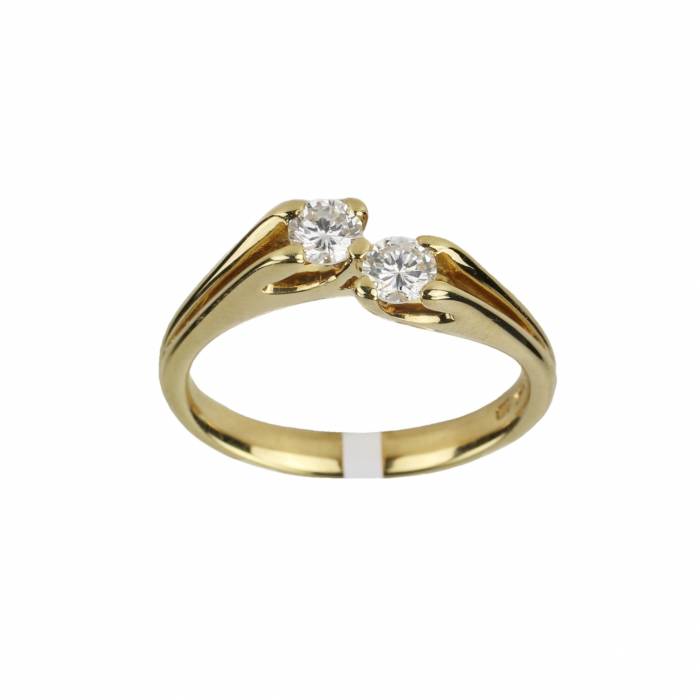 Gold ring - kiss, with two diamonds. 