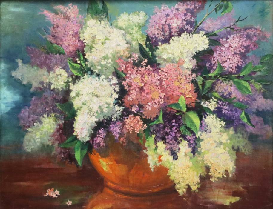 Painting Bouquet of Lilacs. 1950s. 