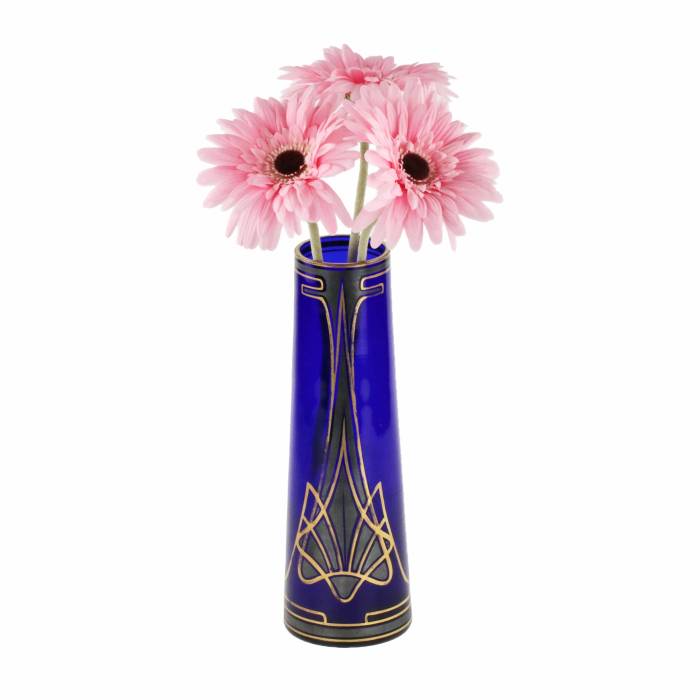 Vase conique Art Nouveau en verre cobalt. 
