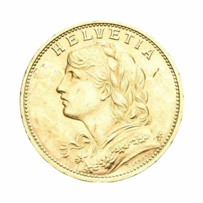 Swiss gold coin 20 francs 1914 