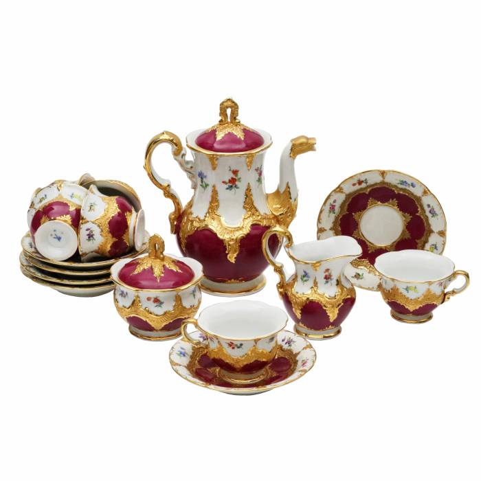 Meissen. B-Form mocha coffee service for 6 persons. 