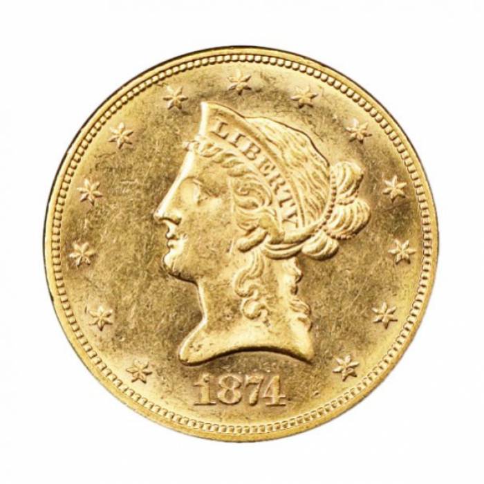 10 Brīvības dolāru monēta 1874 