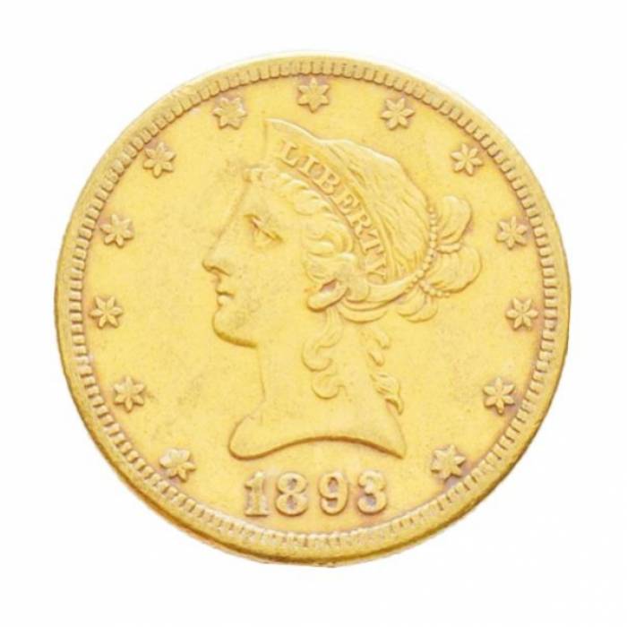 1893. gada 10 Liberty dolāru monēta ---- 1893 10 Liberty dolāra monēta A: Liberty galva pa kreisi A: priekšējais ērglis Materiāls: zelts 9001000 Svars: 50,15 grami