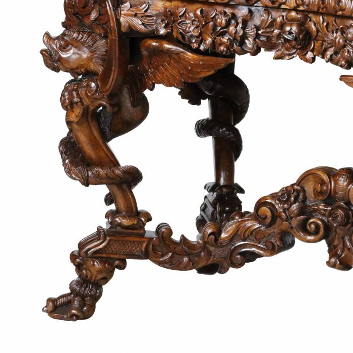 Magnificent carved bureau table in the Baroque neo-Gothic style. France 19th century. 