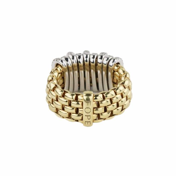 Elastic ring of two-tone gold with diamonds, Italian firm Fope. 