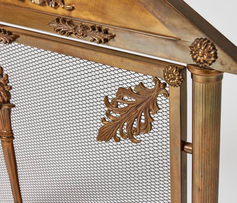 Empire style brass and bronze fireplace screen. 