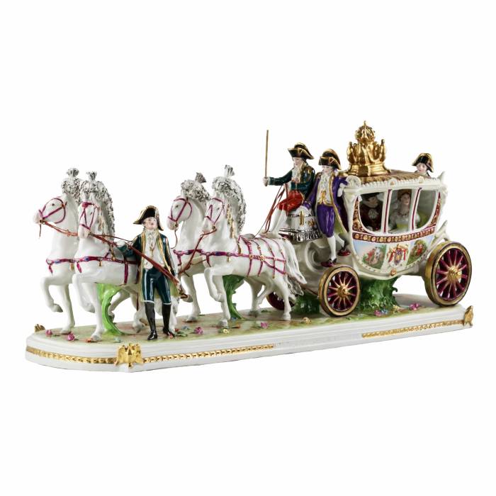 Saxon, sculptural, porcelain group Wedding carriage of Napoleon Bonaparte. 