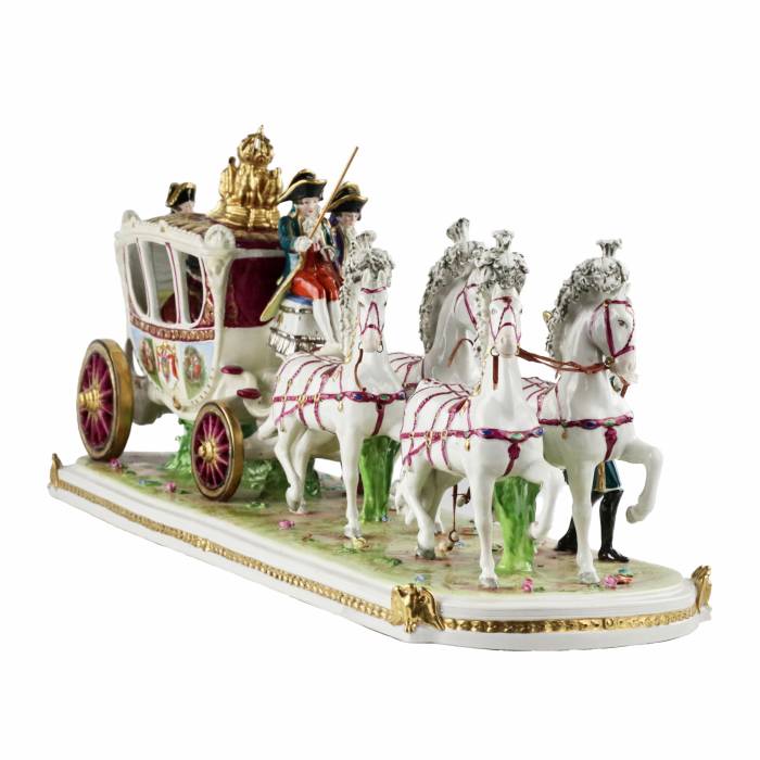 Saxon, sculptural, porcelain group Wedding carriage of Napoleon Bonaparte. 
