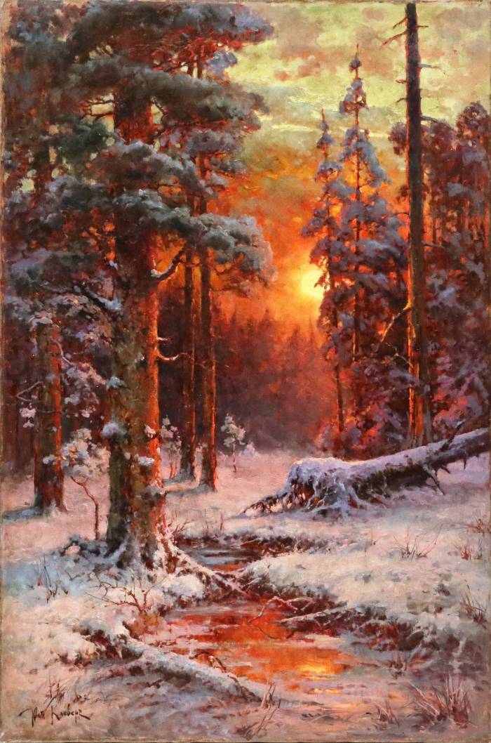 Юлий Клевер. Закат в зимнем лесу. 