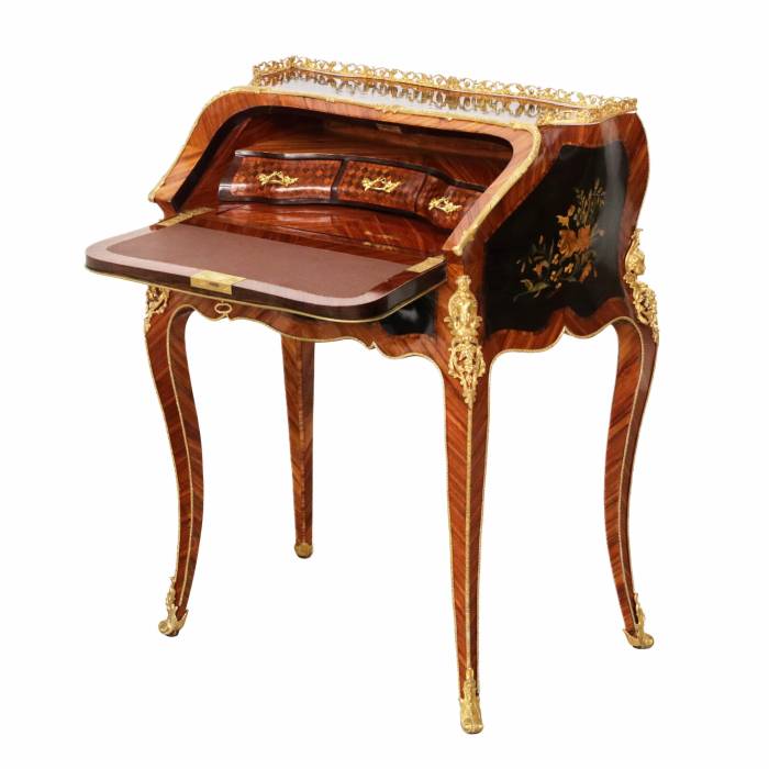 Coquettish ladies` bureau in wood and gilded bronze, Louis XV style. 