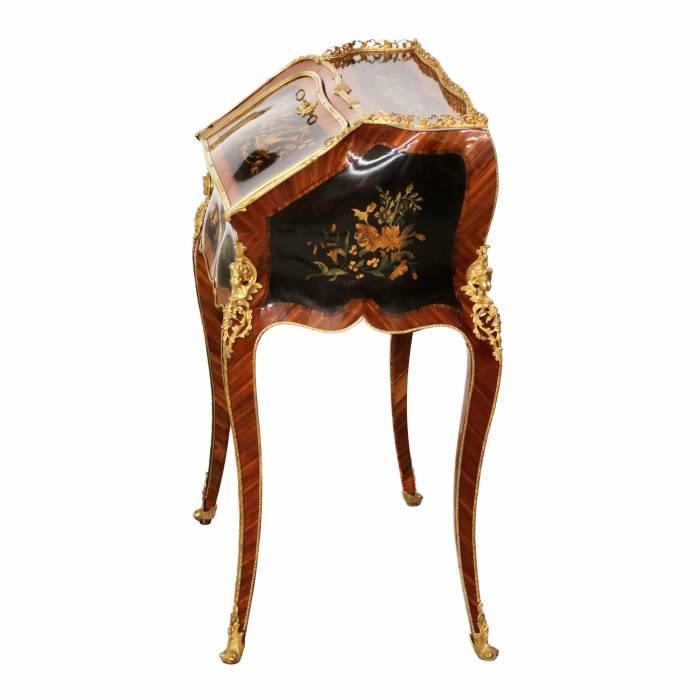 Coquettish ladies` bureau in wood and gilded bronze, Louis XV style. 