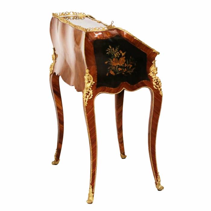 Coquettish ladies` bureau in wood and gilded bronze, Louis XV style. 