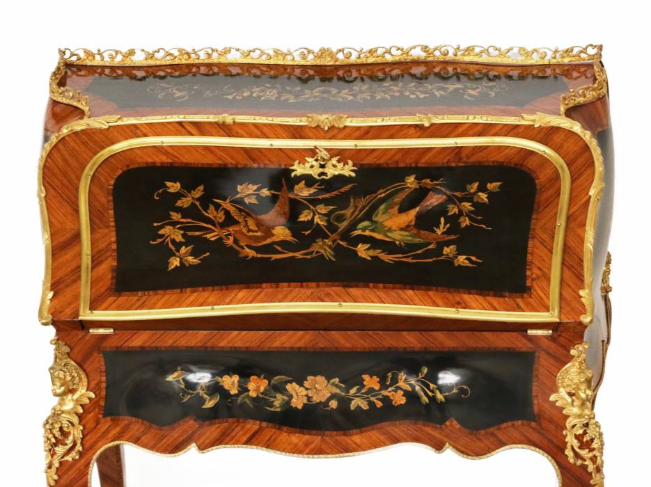 Coquettish ladies` bureau in wood and gilded bronze, Louis XV style. 