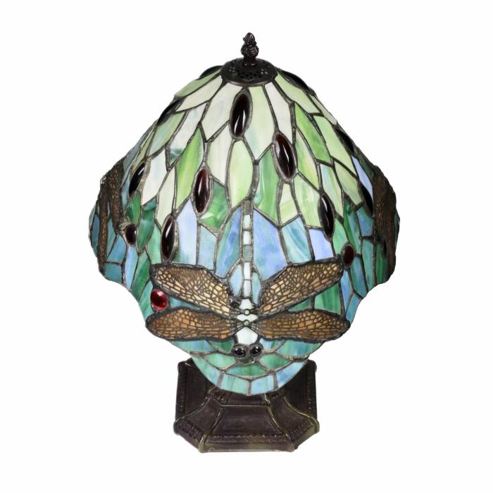 Eleganta vitrāžu galda lampa Tiffany stilā. 20. gadsimts. 
