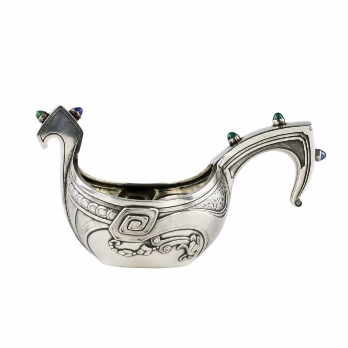 Russian, silver ladle, decorated with precious stones. 
