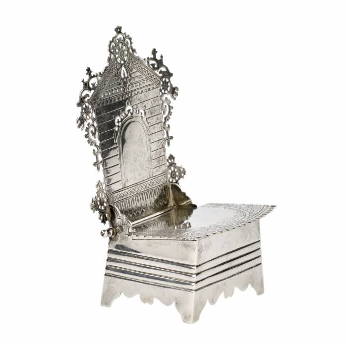 I. Ya. GRISIN. Large, Russian silver salt shaker throne, late 19th century. 