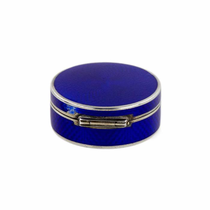 Silver, French mussel in cobalt blue guilloche enamel. 