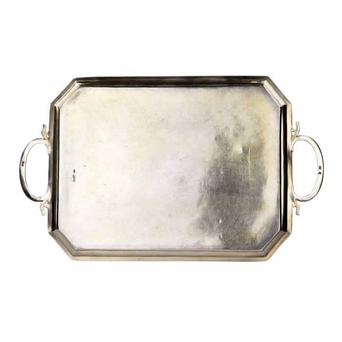 Silver tray depicting a Russian landscape. 
